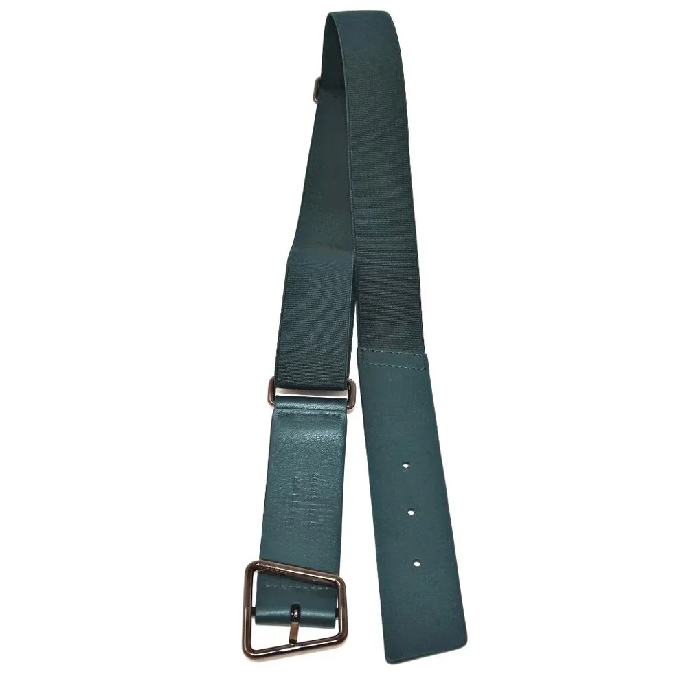 Akris Size 85 Green Leather and Elastic Belt with Trapezoid Buckle Sporty-Belt - Picture 5 of 15